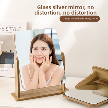 Дървено настолно огледало за грим с въртене на 360° и сребърно огледало