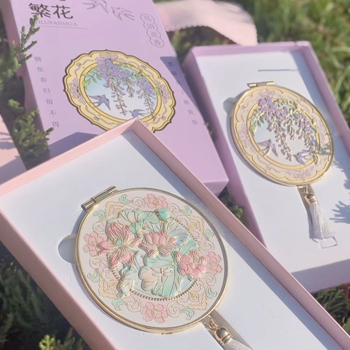 Ръчно огледало за грим от мед, класически Луоянг стил, за автомобил, без електричество, рамка PU/PS/PVC