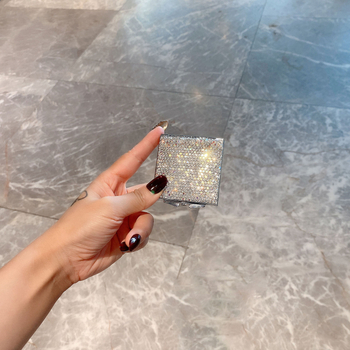 Mini nešiojamas makiažo veidrodėlis, sulankstomas, dvipusis HD, rankinis, su deimantų akcentais