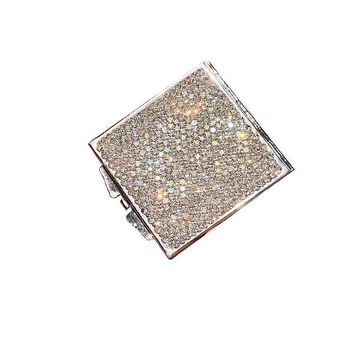 Mini nešiojamas makiažo veidrodėlis, sulankstomas, dvipusis HD, rankinis, su deimantų akcentais