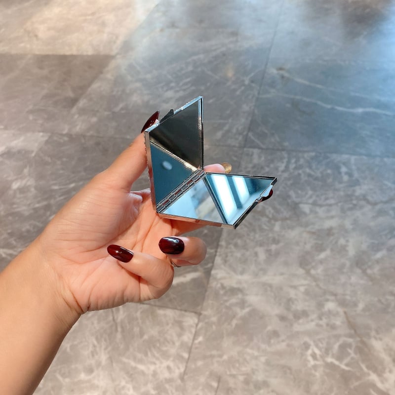 Mini nešiojamas makiažo veidrodėlis, sulankstomas, dvipusis HD, rankinis, su deimantų akcentais