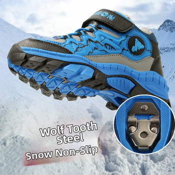 Bērnu ziemas zābaki ar Velcro aizdari, mākslīgās ādas augšdaļa, svītrainais raksts, gumijas zole, biezinātas konstrukcijas