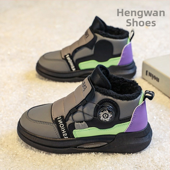 Bērnu īsi ziemas zābaki ar mākslīgu ādu, flīsa iekšpuse, gumijas zole, elastīgā siksna, korejiešu stils