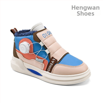 Bērnu īsi ziemas zābaki ar mākslīgu ādu, flīsa iekšpuse, gumijas zole, elastīgā siksna, korejiešu stils