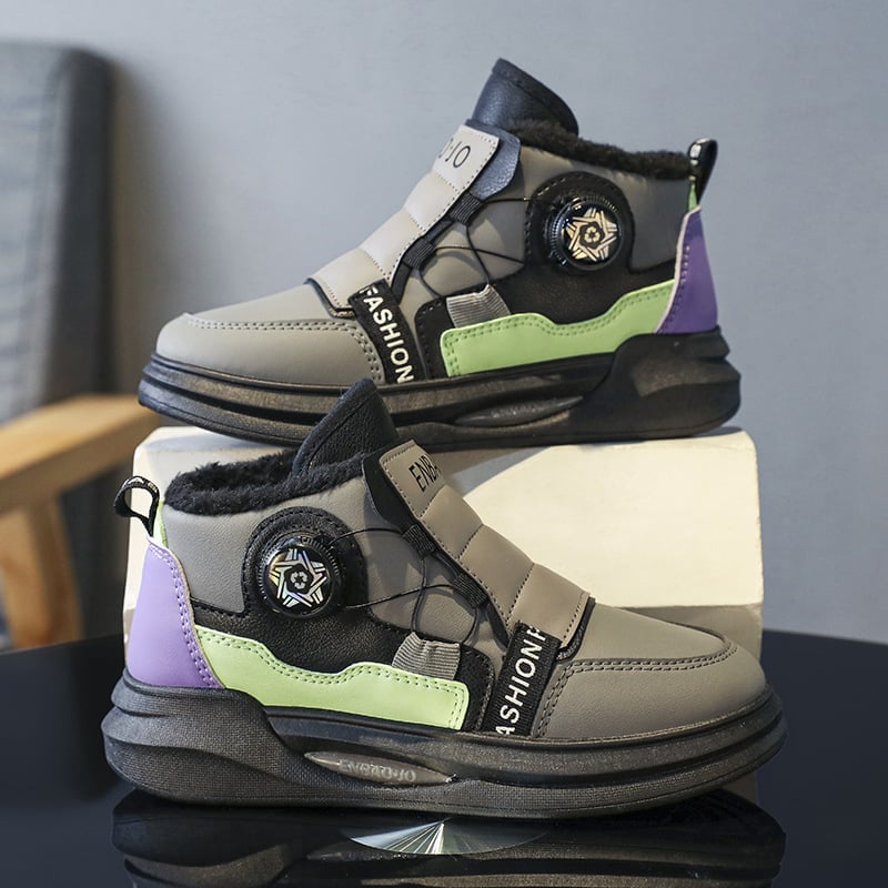 Bērnu īsi ziemas zābaki ar mākslīgu ādu, flīsa iekšpuse, gumijas zole, elastīgā siksna, korejiešu stils