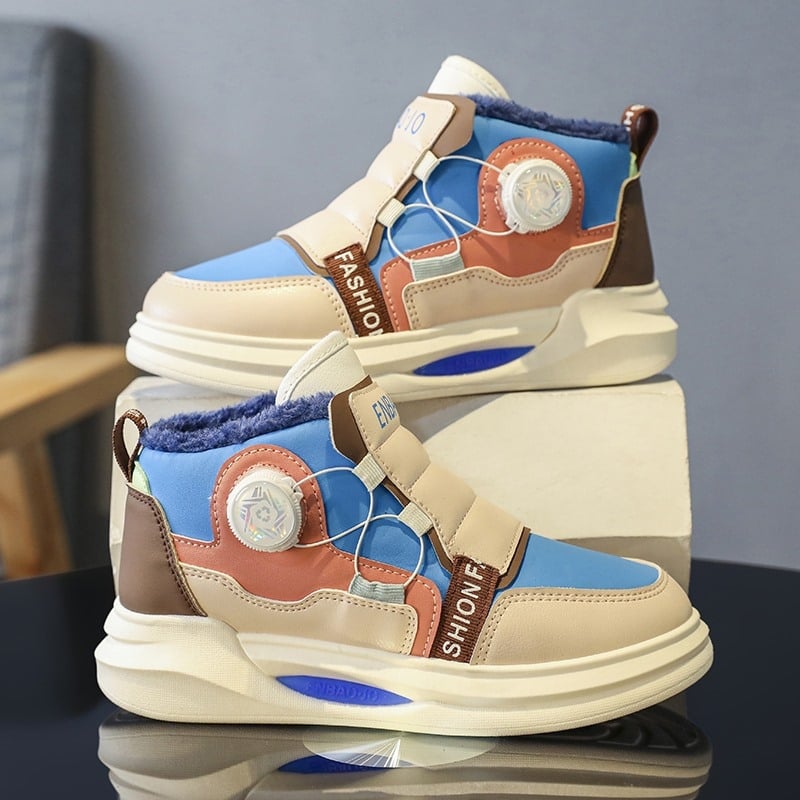 Bērnu īsi ziemas zābaki ar mākslīgu ādu, flīsa iekšpuse, gumijas zole, elastīgā siksna, korejiešu stils