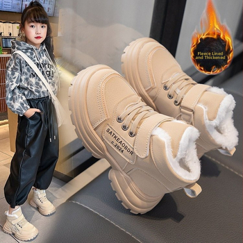 Bērnu augstie ziemas zābaki ar fleece siltinājumu un PU augšdaļu, unisex, 7–12 gadi