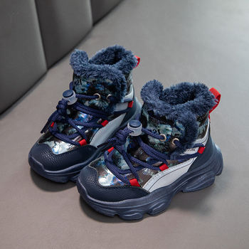 Bērnu ziemas potīšu zābaki, unisex, PU augšdaļa, fleece iekšējā odere, ikdienas stils, vecuma grupa 4–16