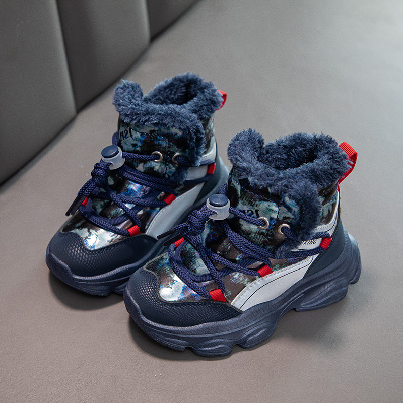 Bērnu ziemas potīšu zābaki, unisex, PU augšdaļa, fleece iekšējā odere, ikdienas stils, vecuma grupa 4–16