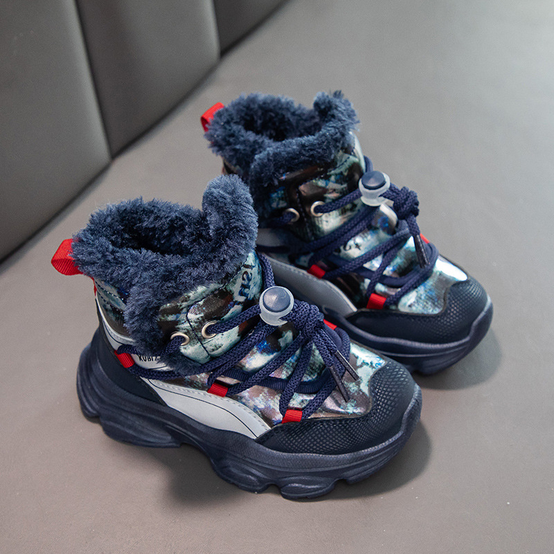 Bērnu ziemas potīšu zābaki, unisex, PU augšdaļa, fleece iekšējā odere, ikdienas stils, vecuma grupa 4–16