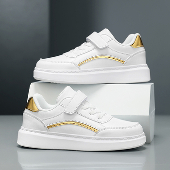 Bērnu sporta apavi ar Velcro aizdari, augšdaļa Ultrafilm āda, iekšējā zolīte PU, zole no plastmasas, piemērots vecumam 4–12 gadi