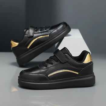 Bērnu sporta apavi ar Velcro aizdari, augšdaļa Ultrafilm āda, iekšējā zolīte PU, zole no plastmasas, piemērots vecumam 4–12 gadi