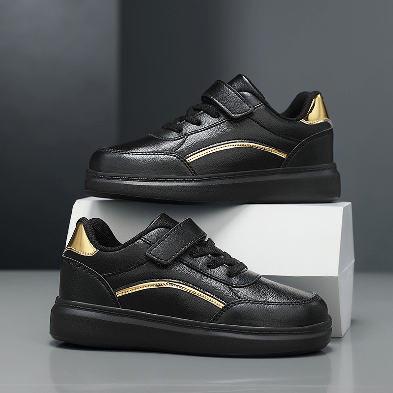 Bērnu sporta apavi ar Velcro aizdari, augšdaļa Ultrafilm āda, iekšējā zolīte PU, zole no plastmasas, piemērots vecumam 4–12 gadi