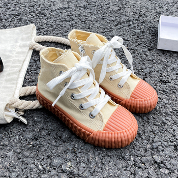 Vaikų drobiniai bateliai su šonine užtrauktuke – guminė pada, drobinė viršutinė dalis, anti-slydimo, kasdienis Korėjos stilius