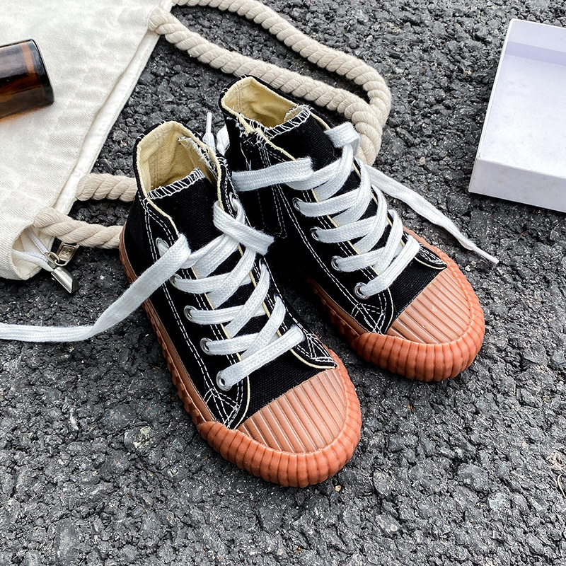 Vaikų drobiniai bateliai su šonine užtrauktuke – guminė pada, drobinė viršutinė dalis, anti-slydimo, kasdienis Korėjos stilius