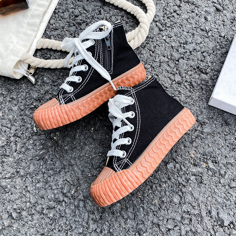 Vaikų drobiniai bateliai su šonine užtrauktuke – guminė pada, drobinė viršutinė dalis, anti-slydimo, kasdienis Korėjos stilius