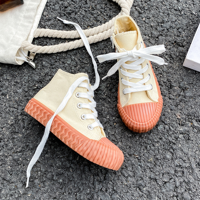 Vaikų drobiniai bateliai su šonine užtrauktuke – guminė pada, drobinė viršutinė dalis, anti-slydimo, kasdienis Korėjos stilius