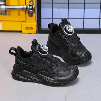 Παιδικά αθλητικά παπούτσια για αγόρια - επάνω μέρος PU+πλέγμα, σόλα από καουτσούκ, αναπνεύσιμα και ελαφριά, κλείσιμο με περιστρεφόμενη αγκράφα