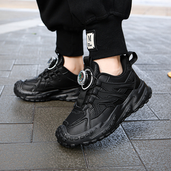 Παιδικά αθλητικά παπούτσια για αγόρια - επάνω μέρος PU+πλέγμα, σόλα από καουτσούκ, αναπνεύσιμα και ελαφριά, κλείσιμο με περιστρεφόμενη αγκράφα