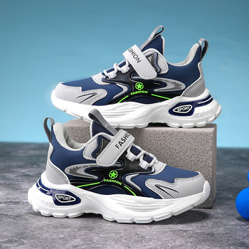 Αθλητικά παπούτσια για παιδιά με Velcro, επάνω μέρος από συνθετικό δέρμα, σόλα EVA, unisex, για ηλικίες 7–16 ετών