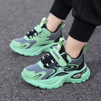 Αθλητικά παπούτσια για παιδιά με Velcro, επάνω μέρος από συνθετικό δέρμα, σόλα EVA, unisex, για ηλικίες 7–16 ετών