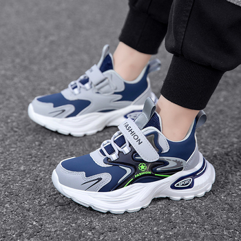 Αθλητικά παπούτσια για παιδιά με Velcro, επάνω μέρος από συνθετικό δέρμα, σόλα EVA, unisex, για ηλικίες 7–16 ετών