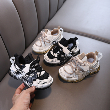 Gyerekeknek szóló dad shoes stílusú sportcipő – hálózatos felsőrész, tavasz–ősz szezonra, összetett talp, Velcro-zár, 1–6 éveseknek