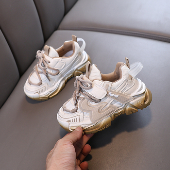 Παιδικά παπούτσια σε στυλ dad shoes – επάνω μέρος με διχτυωτό ύφασμα, κατάλληλα για άνοιξη και φθινόπωρο, κλείσιμο Velcro, σόλα από συνθετικό υλικό, για ηλικίες 1–6 ετών