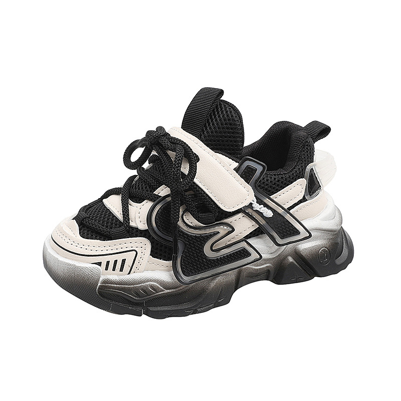 Gyerekeknek szóló dad shoes stílusú sportcipő – hálózatos felsőrész, tavasz–ősz szezonra, összetett talp, Velcro-zár, 1–6 éveseknek