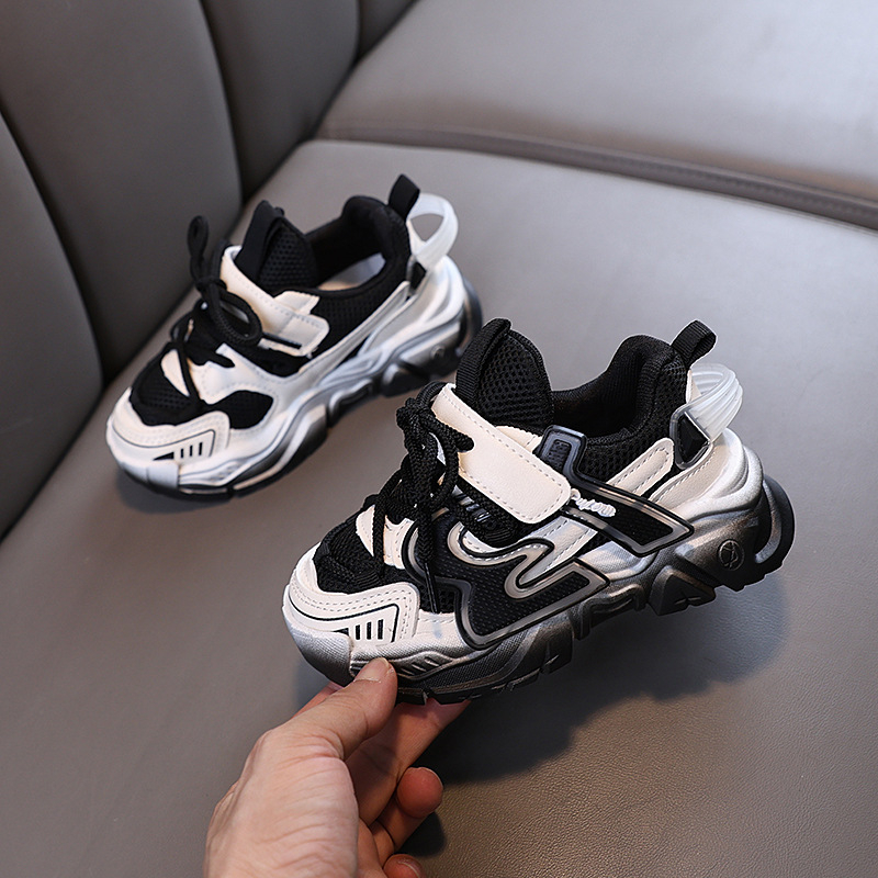 Gyerekeknek szóló dad shoes stílusú sportcipő – hálózatos felsőrész, tavasz–ősz szezonra, összetett talp, Velcro-zár, 1–6 éveseknek