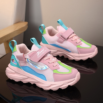 Αθλητικά παπούτσια για κορίτσια με αναπνεύσιμο πάνω μέρος από δίχτυ, Velcro κλείσιμο, ελαφριά EVA σόλα, σχέδιο με ριγέ, κυκλοφορία άνοιξη 2024