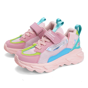 Αθλητικά παπούτσια για κορίτσια με αναπνεύσιμο πάνω μέρος από δίχτυ, Velcro κλείσιμο, ελαφριά EVA σόλα, σχέδιο με ριγέ, κυκλοφορία άνοιξη 2024