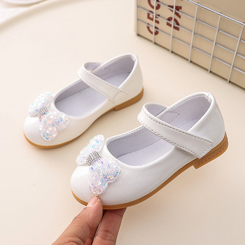 Balerini pentru fete cu funda – stil prințesă, partea superioară PU, branț PU, talpă din cauciuc, potriviți pentru primăvară-toamnă, copii 4–12 ani