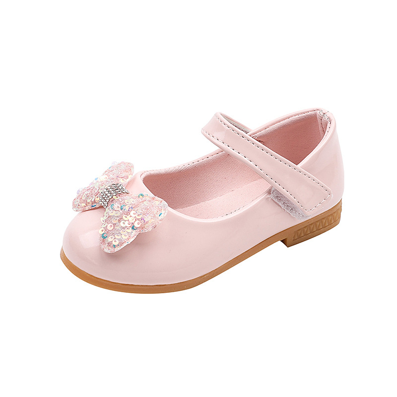 Balerini pentru fete cu funda – stil prințesă, partea superioară PU, branț PU, talpă din cauciuc, potriviți pentru primăvară-toamnă, copii 4–12 ani