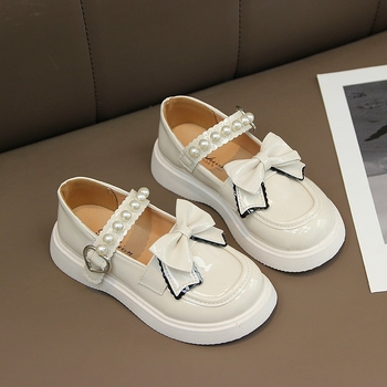 Pantofi din piele pentru fetițe – partea superioară din piele naturală, talpă din cauciuc, respirabili, anti-alunecare, stil britanic