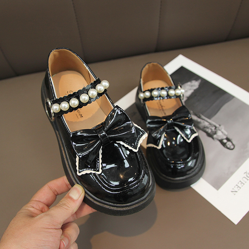 Pantofi din piele pentru fetițe – partea superioară din piele naturală, talpă din cauciuc, respirabili, anti-alunecare, stil britanic