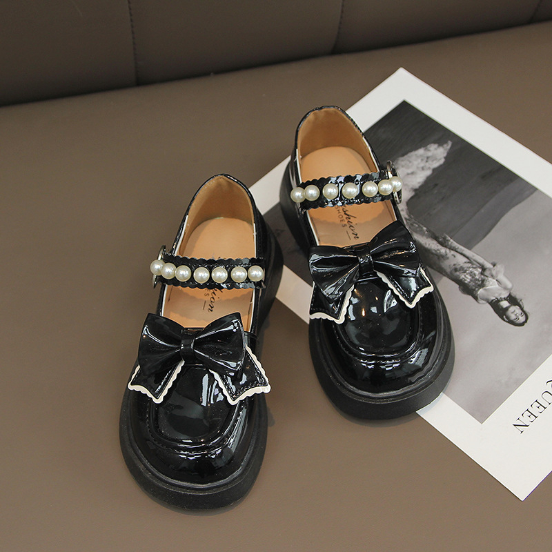 Pantofi din piele pentru fetițe – partea superioară din piele naturală, talpă din cauciuc, respirabili, anti-alunecare, stil britanic