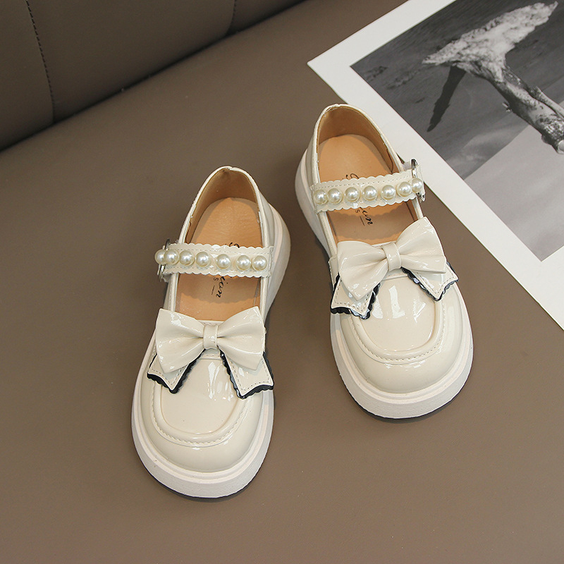 Pantofi din piele pentru fetițe – partea superioară din piele naturală, talpă din cauciuc, respirabili, anti-alunecare, stil britanic