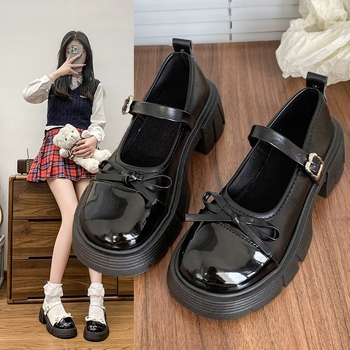 Moterų Mary Jane bateliai, PU viršus, gumos padas, apvalus priekis, sagties dirželis, 3–5 cm kulnas