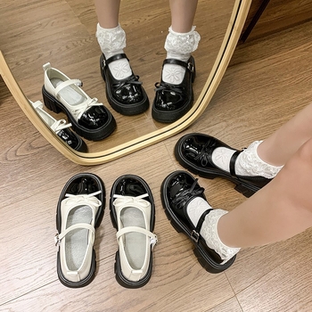 Moterų Mary Jane bateliai, PU viršus, gumos padas, apvalus priekis, sagties dirželis, 3–5 cm kulnas