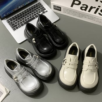 Moteriški Mary Jane odiniai bateliai su apvaliu nosimi, PU viršus, 3–5 cm storas kulnas, britų stilius