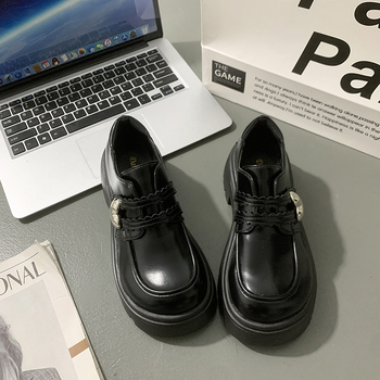 Moteriški Mary Jane odiniai bateliai su apvaliu nosimi, PU viršus, 3–5 cm storas kulnas, britų stilius