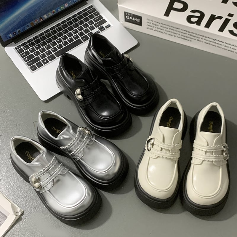 Moteriški Mary Jane odiniai bateliai su apvaliu nosimi, PU viršus, 3–5 cm storas kulnas, britų stilius