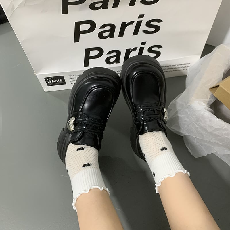 Moteriški Mary Jane odiniai bateliai su apvaliu nosimi, PU viršus, 3–5 cm storas kulnas, britų stilius