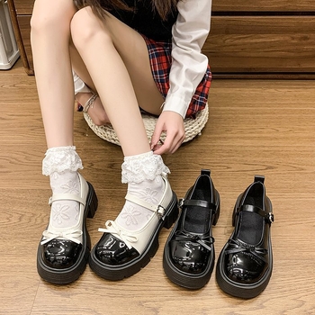 Mary Jane loaferiai iš PU odos su kaspinu, 3–5 cm kulnas, gumos padas, žemas viršus, pavasaris 2025