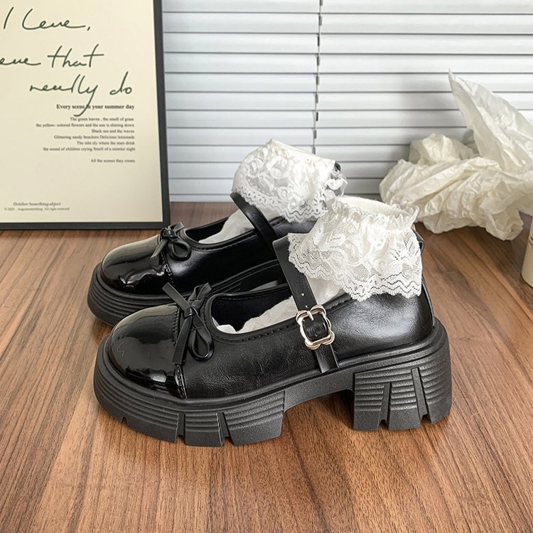 Mary Jane loaferiai iš PU odos su kaspinu, 3–5 cm kulnas, gumos padas, žemas viršus, pavasaris 2025