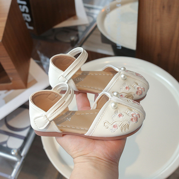 Mergaitėms skirti sandalai su mikropluošto viršutine dalimi, PU vidpadis ir įdėklas, Velcro užtrauktukas, gumos padas, Hanfu įkvėptas vasaros stilius 5–7 metų amžiaus