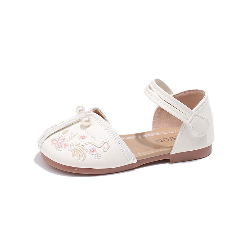 Mergaitėms skirti sandalai su mikropluošto viršutine dalimi, PU vidpadis ir įdėklas, Velcro užtrauktukas, gumos padas, Hanfu įkvėptas vasaros stilius 5–7 metų amžiaus