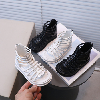 Sandale romane pentru fete, din piele artificială, talpă PVC, fermoar pe spate, cu deget deschis, pentru vârste 1–6 ani