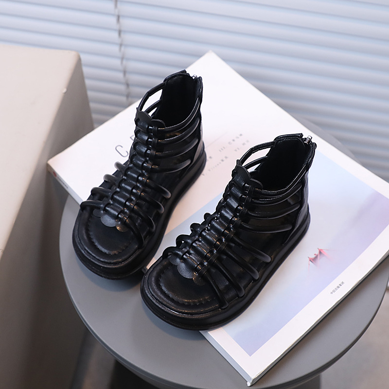 Sandale romane pentru fete, din piele artificială, talpă PVC, fermoar pe spate, cu deget deschis, pentru vârste 1–6 ani